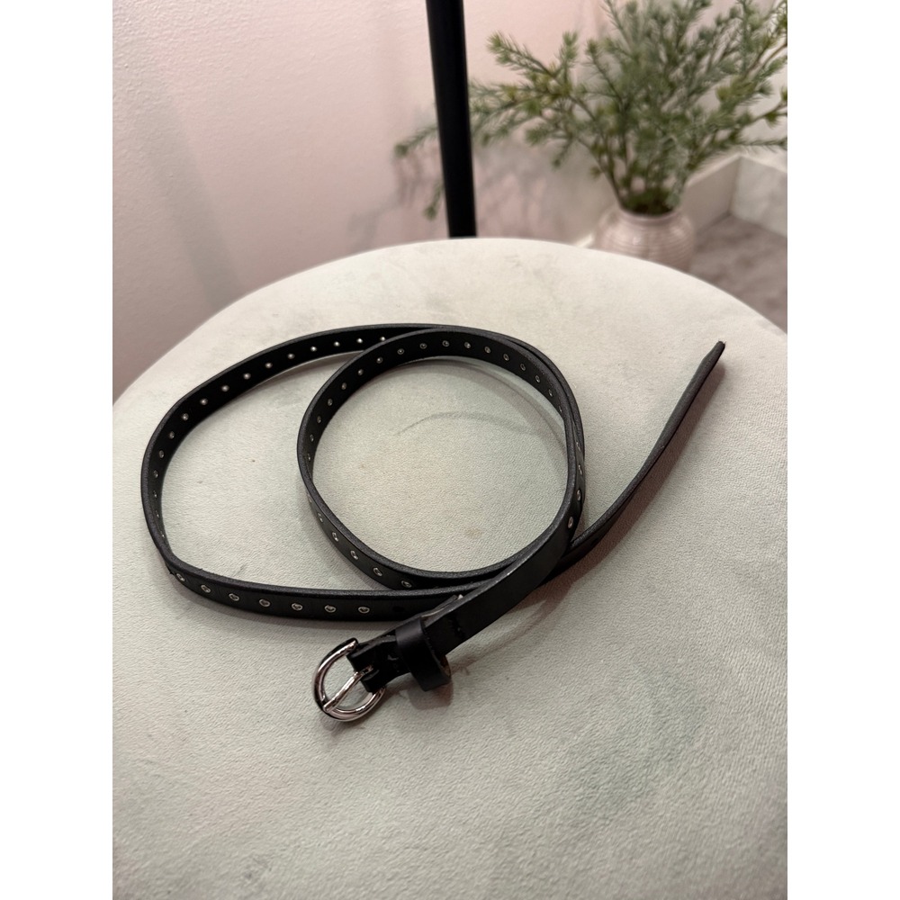 no brand Black Leather Skinny Belt Silver Buckle Made in Italy XL 249621